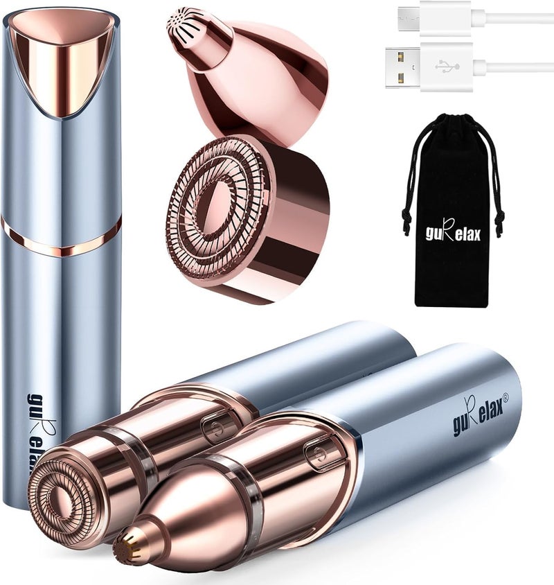 gurelax Facial Hair Removal for Women, Facial Eyebrow Trimmer, 2-in-1 Face Shaver, Painless Facial Razor for Lip, Chin, Peach Fuzz - Image 1
